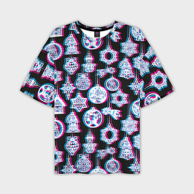 Мужская футболка OVERSIZE 3D с принтом Новогодний глюк в Курске,  |  | Тематика изображения на принте: glitch | new year | pattern | глитч | год | игрушки | новый