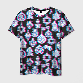 Мужская футболка 3D с принтом Новогодний глюк в Тюмени, 100% полиэфир | прямой крой, круглый вырез горловины, длина до линии бедер | glitch | new year | pattern | глитч | год | игрушки | новый