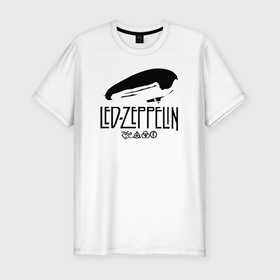 Мужская футболка хлопок Slim с принтом Дирижабль Led Zeppelin с лого участников в Новосибирске, 92% хлопок, 8% лайкра | приталенный силуэт, круглый вырез ворота, длина до линии бедра, короткий рукав | Тематика изображения на принте: led | led zep | led zeppelin | ledzep | lz | zoso | джимми пейдж | джон генри бонэм | джон пол джонс | зосо | лед зепелен | лед зеппелин | ледзепелен | ледзеппелин | роберт плант | рок группа