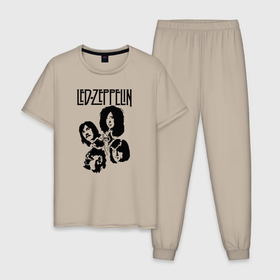 Мужская пижама хлопок с принтом Участники группы Led Zeppelin в Тюмени, 100% хлопок | брюки и футболка прямого кроя, без карманов, на брюках мягкая резинка на поясе и по низу штанин
 | led | led zep | led zeppelin | ledzep | lz | zoso | джимми пейдж | джон генри бонэм | джон пол джонс | зосо | лед зепелен | лед зеппелин | ледзепелен | ледзеппелин | роберт плант | рок группа