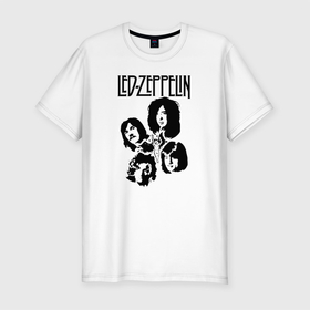 Мужская футболка хлопок Slim с принтом Участники группы Led Zeppelin в Новосибирске, 92% хлопок, 8% лайкра | приталенный силуэт, круглый вырез ворота, длина до линии бедра, короткий рукав | led | led zep | led zeppelin | ledzep | lz | zoso | джимми пейдж | джон генри бонэм | джон пол джонс | зосо | лед зепелен | лед зеппелин | ледзепелен | ледзеппелин | роберт плант | рок группа