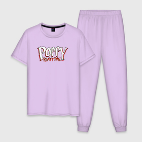 Мужская пижама хлопок с принтом PoppyPlaytime Logo в Екатеринбурге, 100% хлопок | брюки и футболка прямого кроя, без карманов, на брюках мягкая резинка на поясе и по низу штанин
 | logo | poppy playtime | игра poppyplaytime | лого | поппи плейтайм