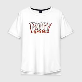 Мужская футболка хлопок Oversize с принтом PoppyPlaytime Logo в Новосибирске, 100% хлопок | свободный крой, круглый ворот, “спинка” длиннее передней части | Тематика изображения на принте: logo | poppy playtime | игра poppyplaytime | лого | поппи плейтайм