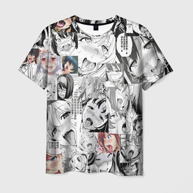 Мужская футболка 3D с принтом AHEGAO фон из девочек в Санкт-Петербурге, 100% полиэфир | прямой крой, круглый вырез горловины, длина до линии бедер | ahegao | ahego | anime | funny | vtuber | аниме | ахегао