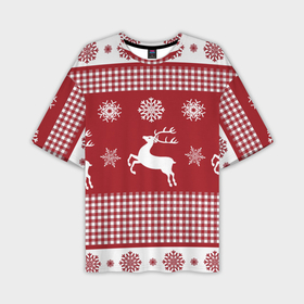 Мужская футболка OVERSIZE 3D с принтом Узор с оленями в Екатеринбурге,  |  | background | christmas | deer | holiday | new year | pattern | snowflakes | новый год | олени | праздник | рождество | снежинки | узор | фон