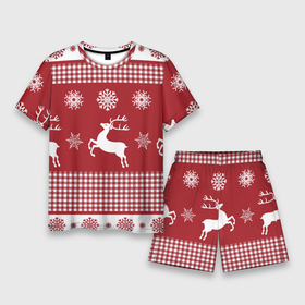Мужской костюм с шортами 3D с принтом Узор с оленями ,  |  | background | christmas | deer | holiday | new year | pattern | snowflakes | новый год | олени | праздник | рождество | снежинки | узор | фон