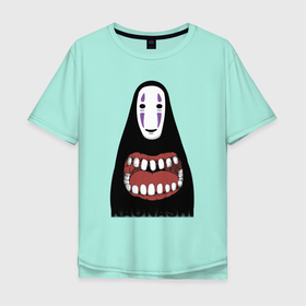 Мужская футболка хлопок Oversize с принтом No Face в Новосибирске, 100% хлопок | свободный крой, круглый ворот, “спинка” длиннее передней части | kaonashi | mask | mouth | no face | spirit | spirited away | безликий | каонаси | маска | пасть | призрак | рот
