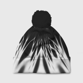 Шапка 3D c помпоном с принтом Белый и черный   коллекция Лучи   Хуф и Ся в Екатеринбурге, 100% полиэстер | универсальный размер, печать по всей поверхности изделия | 