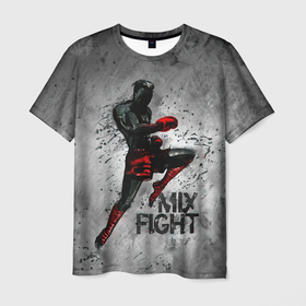 Мужская футболка 3D с принтом MIX FIGHT в Санкт-Петербурге, 100% полиэфир | прямой крой, круглый вырез горловины, длина до линии бедер | Тематика изображения на принте: fight | ufc | бокс | боксер | борьба | кикбоксер | хабиб