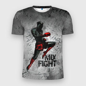 Мужская футболка 3D Slim с принтом MIX FIGHT в Белгороде, 100% полиэстер с улучшенными характеристиками | приталенный силуэт, круглая горловина, широкие плечи, сужается к линии бедра | fight | ufc | бокс | боксер | борьба | кикбоксер | хабиб