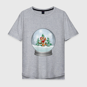 Мужская футболка хлопок Oversize с принтом Снежный шар с тигром в Кировске, 100% хлопок | свободный крой, круглый ворот, “спинка” длиннее передней части | Тематика изображения на принте: зима | новый год | подарок | рождество | сказка | снег | снежный шар | тигр | холод | шар