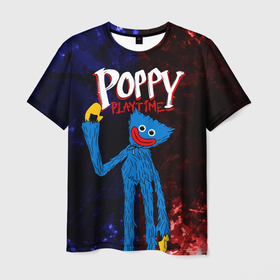 Мужская футболка 3D с принтом Poppy Playtime Huggy Wuggy в Тюмени, 100% полиэфир | прямой крой, круглый вырез горловины, длина до линии бедер | horror | huggy | huggy wuggy | monster | poppy playtime | монстр | поппи плейтайм | поппи плэйтайм | хагги | хагги вугги | хоррор игра