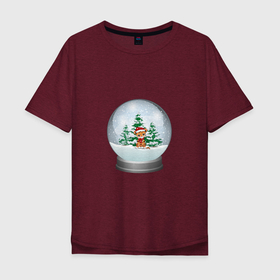 Мужская футболка хлопок Oversize с принтом Зимний шар с тигром , 100% хлопок | свободный крой, круглый ворот, “спинка” длиннее передней части | зима | зимний шар | новый год | подарок | рождество | сказка | снег | снежный шар | тигр | холод | шар