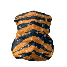 Бандана-труба 3D с принтом Новогодняя шкура тигра , 100% полиэстер, ткань с особыми свойствами — Activecool | плотность 150‒180 г/м2; хорошо тянется, но сохраняет форму | 2022 | новый год | оранжевый | полосатый | полоски | полосы | снег | снежинки | тгриный | тигр