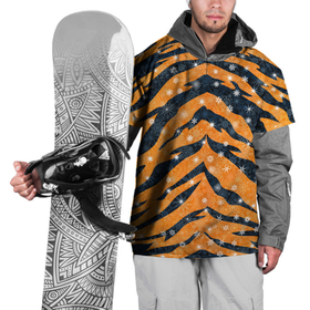 Накидка на куртку 3D с принтом Новогодняя шкура тигра , 100% полиэстер |  | 2022 | новый год | оранжевый | полосатый | полоски | полосы | снег | снежинки | тгриный | тигр