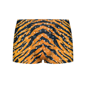 Мужские трусы 3D с принтом Новогодняя шкура тигра в Тюмени, 50% хлопок, 50% полиэстер | классическая посадка, на поясе мягкая тканевая резинка | 2022 | новый год | оранжевый | полосатый | полоски | полосы | снег | снежинки | тгриный | тигр