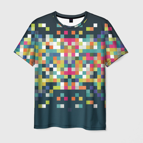 Мужская футболка 3D с принтом Пикселизация в Новосибирске, 100% полиэфир | прямой крой, круглый вырез горловины, длина до линии бедер | Тематика изображения на принте: pixel | квадраты | пикселы | текстура | точки | элиз