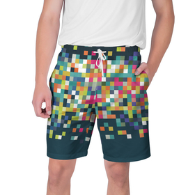 Мужские шорты 3D с принтом Пикселизация в Курске,  полиэстер 100% | прямой крой, два кармана без застежек по бокам. Мягкая трикотажная резинка на поясе, внутри которой широкие завязки. Длина чуть выше колен | pixel | квадраты | пикселы | текстура | точки | элиз