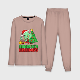 Мужская пижама хлопок (с лонгсливом) с принтом Christmas Zombie в Петрозаводске,  |  | art | brains | christmas | gift | holiday | new year | tree | zombie | арт | елка | зомби | мозги | новый год | подарок | праздник | рождество