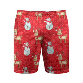 Мужские шорты спортивные с принтом Снеговики и олени ,  |  | 2022 | новогодний | новый год | олени | праздник | рождество | снеговик