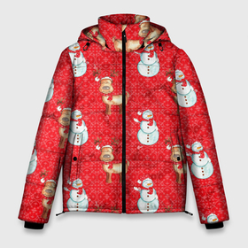 Мужская зимняя куртка 3D с принтом Снеговики и олени в Белгороде, верх — 100% полиэстер; подкладка — 100% полиэстер; утеплитель — 100% полиэстер | длина ниже бедра, свободный силуэт Оверсайз. Есть воротник-стойка, отстегивающийся капюшон и ветрозащитная планка. 

Боковые карманы с листочкой на кнопках и внутренний карман на молнии. | 2022 | новогодний | новый год | олени | праздник | рождество | снеговик