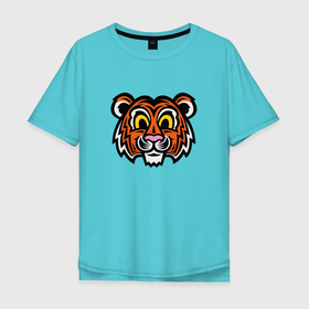Мужская футболка хлопок Oversize с принтом Голова забавного тигра в Кировске, 100% хлопок | свободный крой, круглый ворот, “спинка” длиннее передней части | tiger | восточный тигр | год тигра | кошка | тигр | тигренок