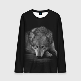 Мужской лонгслив 3D с принтом Волк, на черном фоне в Петрозаводске, 100% полиэстер | длинные рукава, круглый вырез горловины, полуприлегающий силуэт | wolf | wolfs | волк | волки | волчара | животные | звери | лес | природа