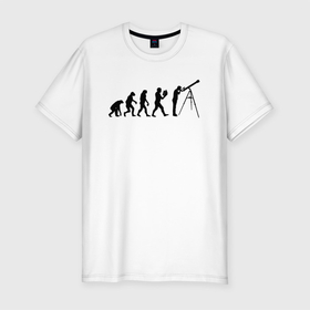 Мужская футболка хлопок Slim с принтом Astroevolution V в Екатеринбурге, 92% хлопок, 8% лайкра | приталенный силуэт, круглый вырез ворота, длина до линии бедра, короткий рукав | астрономия | космос | наука | телесков | человек | эволюция