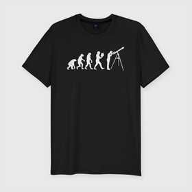 Мужская футболка хлопок Slim с принтом Astroevolution V color в Екатеринбурге, 92% хлопок, 8% лайкра | приталенный силуэт, круглый вырез ворота, длина до линии бедра, короткий рукав | астрономия | звезды | наука | телескоп | человек | эволюция