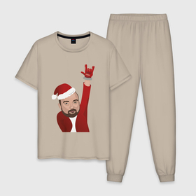 Мужская пижама хлопок с принтом Дед мороз ИВГПУ в Курске, 100% хлопок | брюки и футболка прямого кроя, без карманов, на брюках мягкая резинка на поясе и по низу штанин
 | 2022 | дед мороз | ивгпу | новый год | политех | рождество | сочельник
