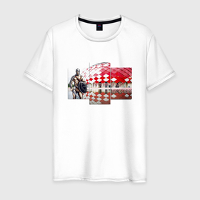Мужская футболка хлопок с принтом Гладиатор и Стадио в Екатеринбурге, 100% хлопок | прямой крой, круглый вырез горловины, длина до линии бедер, слегка спущенное плечо. | арена | гладиатор | красно белые | москва | рпл | спартак | стадион | футбол