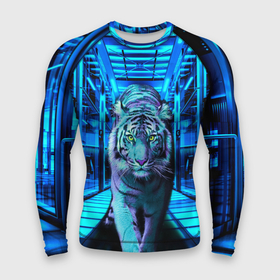 Мужской рашгард 3D с принтом Крадущийся тигр ,  |  | животные | символ года | синий тигр | тигр | хищник