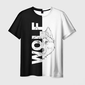 Мужская футболка 3D с принтом WOLF (Волк) в Тюмени, 100% полиэфир | прямой крой, круглый вырез горловины, длина до линии бедер | gray wolf | predator | the beast | volkolak | wolf | wolfhound | волк | волкодав | волколак | волчара | вурдалак | зверь | зов волка | морской волк | оборотень | оскал | рисунок волка | санитар леса | серый волк | хищник