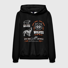 Мужская толстовка 3D с принтом Wolves в Новосибирске, 100% полиэстер | двухслойный капюшон со шнурком для регулировки, мягкие манжеты на рукавах и по низу толстовки, спереди карман-кенгуру с мягким внутренним слоем. | gray wolf | predator | the beast | volkolak | wolf | wolfhound | волк | волкодав | волколак | волчара | вурдалак | зверь | зов волка | морской волк | оборотень | оскал | рисунок волка | санитар леса | серый волк | хищник