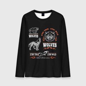 Мужской лонгслив 3D с принтом Wolves в Петрозаводске, 100% полиэстер | длинные рукава, круглый вырез горловины, полуприлегающий силуэт | gray wolf | predator | the beast | volkolak | wolf | wolfhound | волк | волкодав | волколак | волчара | вурдалак | зверь | зов волка | морской волк | оборотень | оскал | рисунок волка | санитар леса | серый волк | хищник