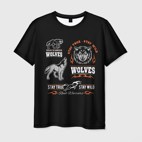 Мужская футболка 3D с принтом Wolves в Санкт-Петербурге, 100% полиэфир | прямой крой, круглый вырез горловины, длина до линии бедер | gray wolf | predator | the beast | volkolak | wolf | wolfhound | волк | волкодав | волколак | волчара | вурдалак | зверь | зов волка | морской волк | оборотень | оскал | рисунок волка | санитар леса | серый волк | хищник