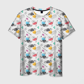 Мужская футболка 3D с принтом Friends pattern в Курске, 100% полиэфир | прямой крой, круглый вырез горловины, длина до линии бедер | Тематика изображения на принте: statwb | диван | кафе | контур | предметы | чашки