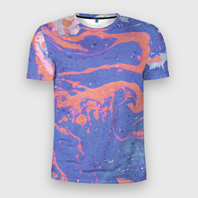 Мужская футболка 3D Slim с принтом Текстура Fluid Art в Белгороде, 100% полиэстер с улучшенными характеристиками | приталенный силуэт, круглая горловина, широкие плечи, сужается к линии бедра | краска | красный | палитра | роспись | синий | текстура | узор