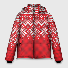 Мужская зимняя куртка 3D с принтом Knitted Pattern в Петрозаводске, верх — 100% полиэстер; подкладка — 100% полиэстер; утеплитель — 100% полиэстер | длина ниже бедра, свободный силуэт Оверсайз. Есть воротник-стойка, отстегивающийся капюшон и ветрозащитная планка. 

Боковые карманы с листочкой на кнопках и внутренний карман на молнии. | Тематика изображения на принте: background | christmas | holiday | knitted | knitted pattern | pattern | snow | trees | winter | вязаный | вязаный узор | елки | зима | праздник | рождество | снег | узор | фон