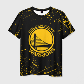 Мужская футболка 3D с принтом Golden State Warriors: брызги красок в Екатеринбурге, 100% полиэфир | прямой крой, круглый вырез горловины, длина до линии бедер | golden state | golden state warriors | gsw | nba | usa | америка | голден стэйт уорриорз | гсв | нба | сша