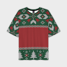 Мужская футболка OVERSIZE 3D с принтом Knitted Christmas Pattern ,  |  | background | christmas | holiday | knitted | knitted pattern | pattern | trees | winter | вязаный | вязаный узор | елки | зима | праздник | рождество | узор | фон