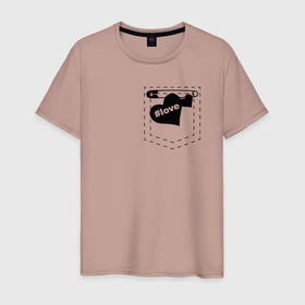 Мужская футболка хлопок с принтом love карман в Новосибирске, 100% хлопок | прямой крой, круглый вырез горловины, длина до линии бедер, слегка спущенное плечо. | Тематика изображения на принте: love | булавка | карман | сердце | хэштэк