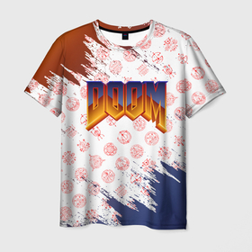 Мужская футболка 3D с принтом RUNES | DOOM | LOGO в Новосибирске, 100% полиэфир | прямой крой, круглый вырез горловины, длина до линии бедер | doom | doom eternal | doom slayer | logo | pattern | rune | runes | дум | лого | логотип | паттерн | руна | руны