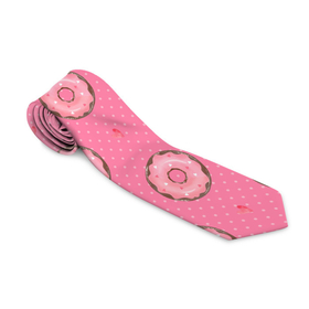 Галстук 3D с принтом Розовые пончики паттерн в Тюмени, 100% полиэстер | Длина 148 см; Плотность 150-180 г/м2 | Тематика изображения на принте: выпечка | паттерн | пончик | пончики | сладость
