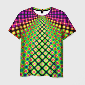 Мужская футболка 3D с принтом неоновая геометрия (абстракция) в Санкт-Петербурге, 100% полиэфир | прямой крой, круглый вырез горловины, длина до линии бедер | абстракция | геометрия | мозаика | неон | ромб