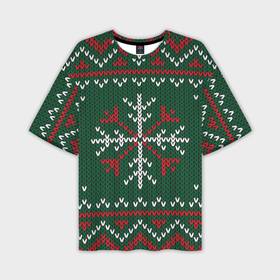 Мужская футболка OVERSIZE 3D с принтом Knitted Snowflake Pattern ,  |  | background | christmas | holiday | knitted pattern | pattern | snowflakes | trees | winter | вязаный узор | елки | зима | праздник | рождество | снежинки | узор | фон
