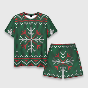 Мужской костюм с шортами 3D с принтом Knitted Snowflake Pattern ,  |  | background | christmas | holiday | knitted pattern | pattern | snowflakes | trees | winter | вязаный узор | елки | зима | праздник | рождество | снежинки | узор | фон