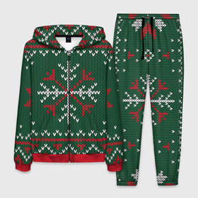 Мужской костюм 3D с принтом Knitted Snowflake Pattern в Курске, 100% полиэстер | Манжеты и пояс оформлены тканевой резинкой, двухслойный капюшон со шнурком для регулировки, карманы спереди | background | christmas | holiday | knitted pattern | pattern | snowflakes | trees | winter | вязаный узор | елки | зима | праздник | рождество | снежинки | узор | фон