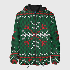 Мужская куртка 3D с принтом Knitted Snowflake Pattern в Курске, ткань верха — 100% полиэстер, подклад — флис | прямой крой, подол и капюшон оформлены резинкой с фиксаторами, два кармана без застежек по бокам, один большой потайной карман на груди. Карман на груди застегивается на липучку | background | christmas | holiday | knitted pattern | pattern | snowflakes | trees | winter | вязаный узор | елки | зима | праздник | рождество | снежинки | узор | фон