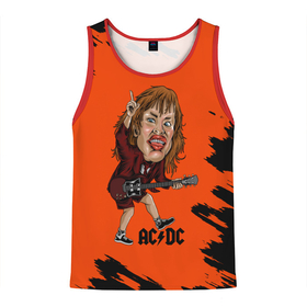 Мужская майка 3D с принтом Шарж Ангус Янг AC DC в Екатеринбурге, 100% полиэстер | круглая горловина, приталенный силуэт, длина до линии бедра. Пройма и горловина окантованы тонкой бейкой | ac dc | acdc | angus young | австралийская | ангус янг | ас дс | асдс | блюз | карикатура | метал | молния | музыка | рок группа | рокнролл | хард | хардрок